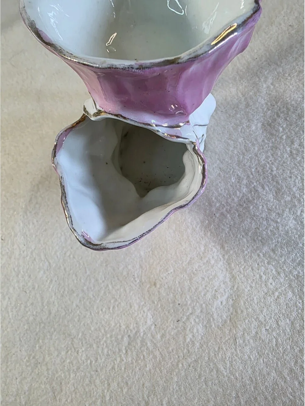 Vintage Porcelain Shaving Scuttle Mug Pink Floral Gold Trim Unmarked